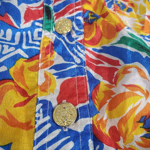 Vintage Grannycore Floral Gold Button Short sleeve Blouse  Sz 14M - Picture 1 of 7